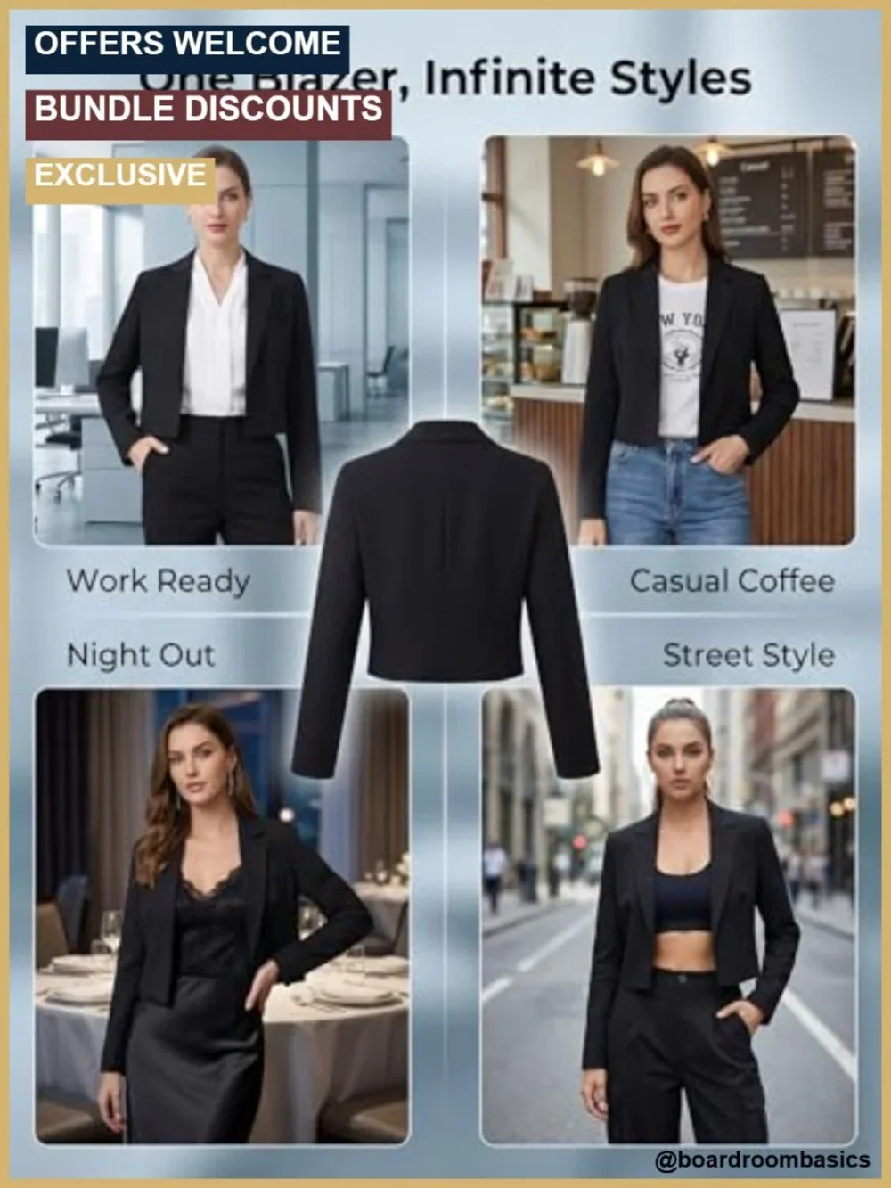 Casual Cropped Blazer Jacket Long Sleeve Notched Lapel